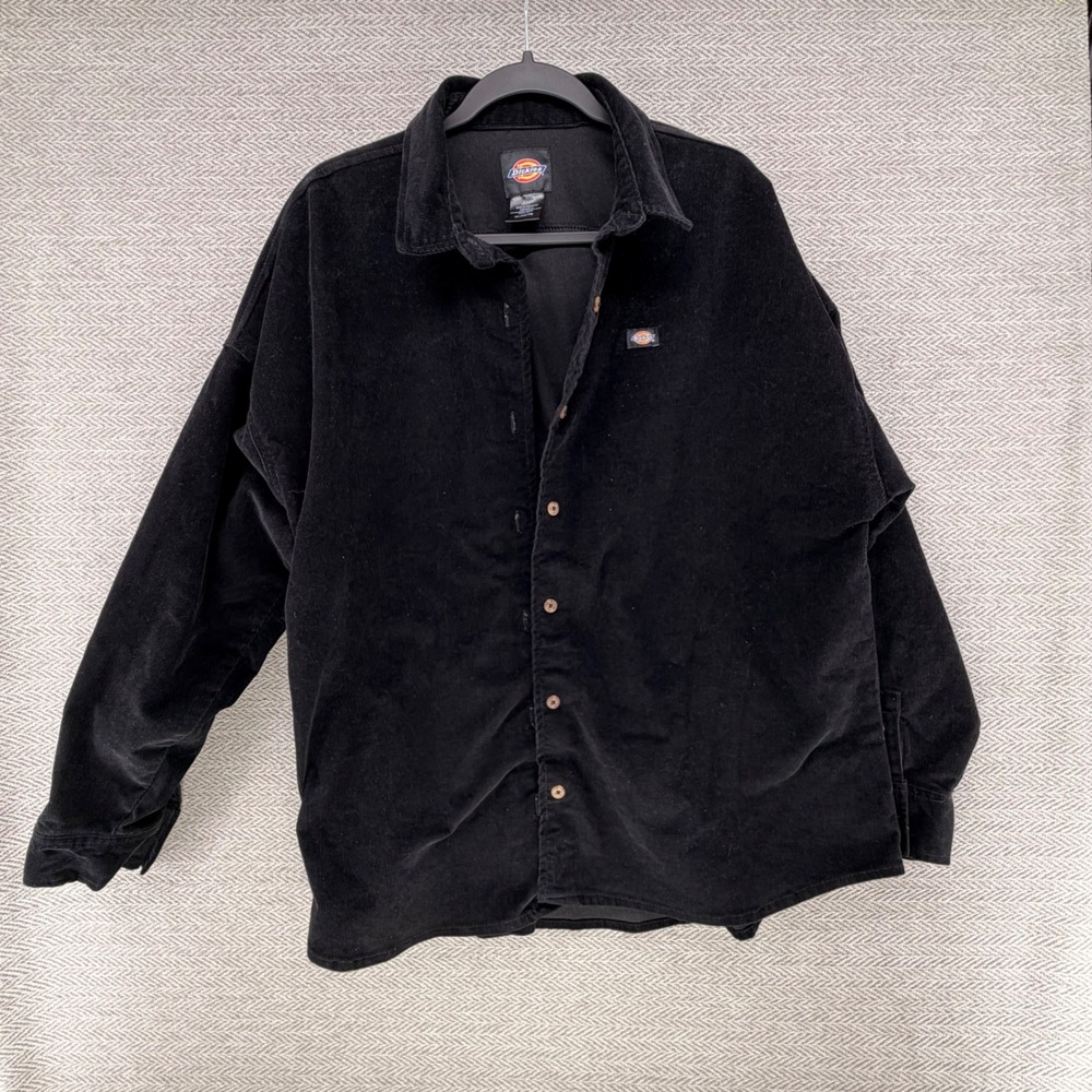 Dickies Mens XL Black Corduroy Long Sleeve Button Down Work Shirt Rugged